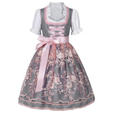 2025 Cross - Border Best Seller Oktoberfest Women's Dress Square Neck Waist Tie Lace Apron Shadow Pattern Dress Set - Coscosmos